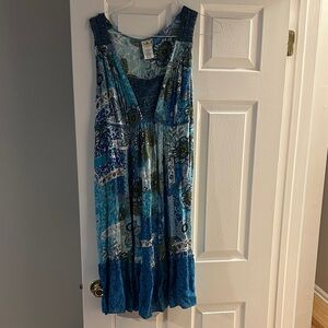 Elegant Blue Patterned Women's Dress
